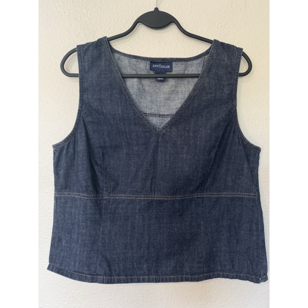 Ann Taylor 100% Cotton Denim Top Classic Fall Layering Sz14